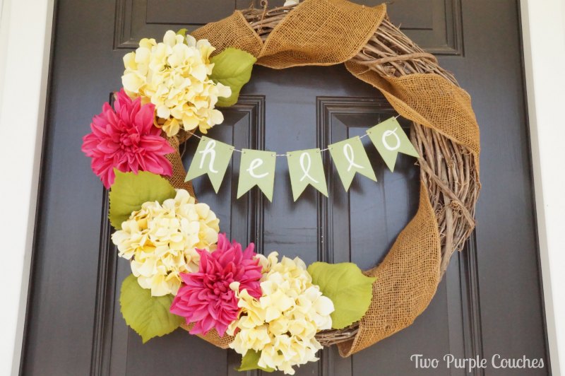 DIY Banner for Spring Wreath by Two Purple Couches