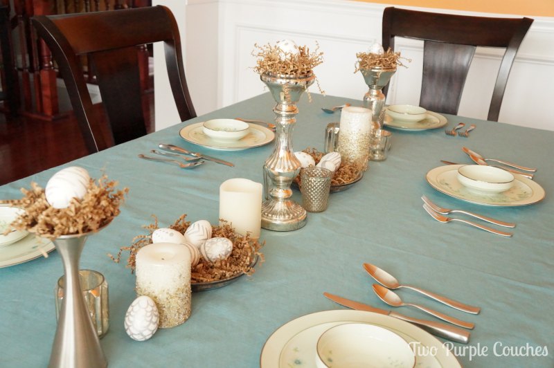 Easter Table by Two Purple Couches