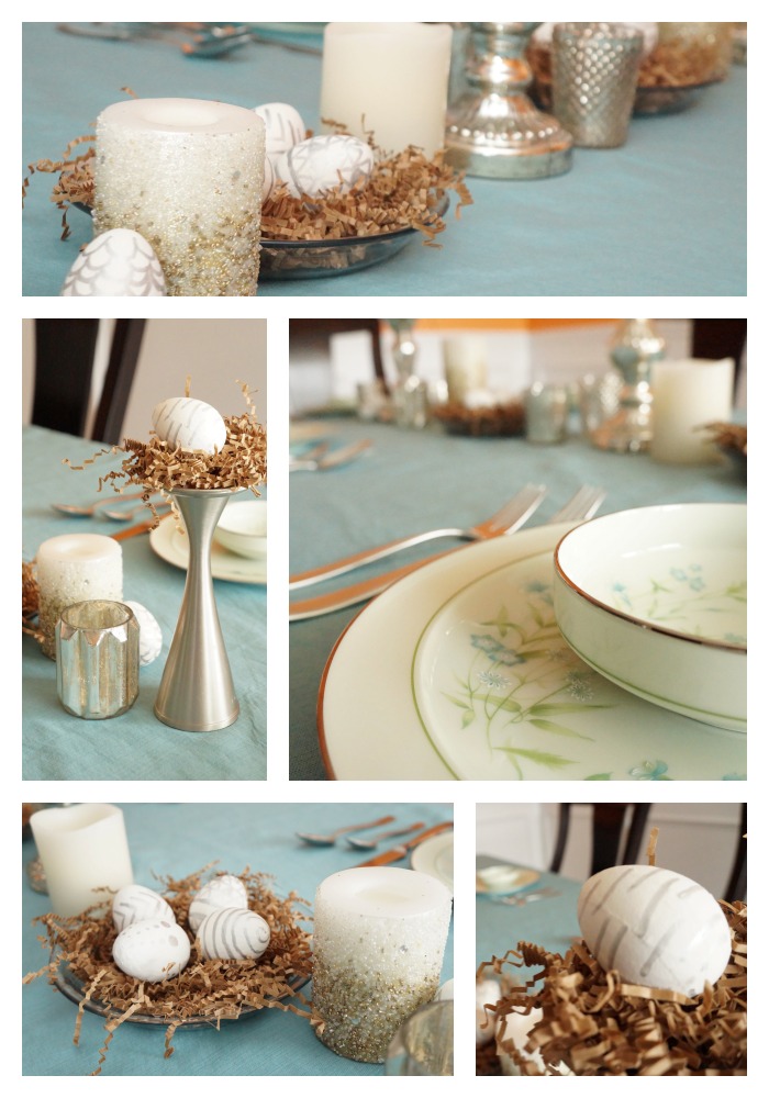 Simple Easter Tablescape by Two Purple Couches