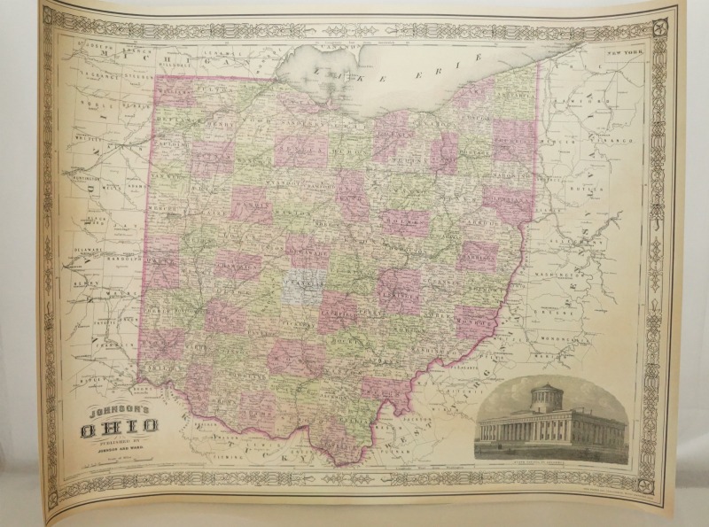 1864 Reproduction map of Ohio found at the Country Living Fair in Columbus Ohio. via www.twopurplecouches.com #countryliving #CLFair #Fall #maps #mapart