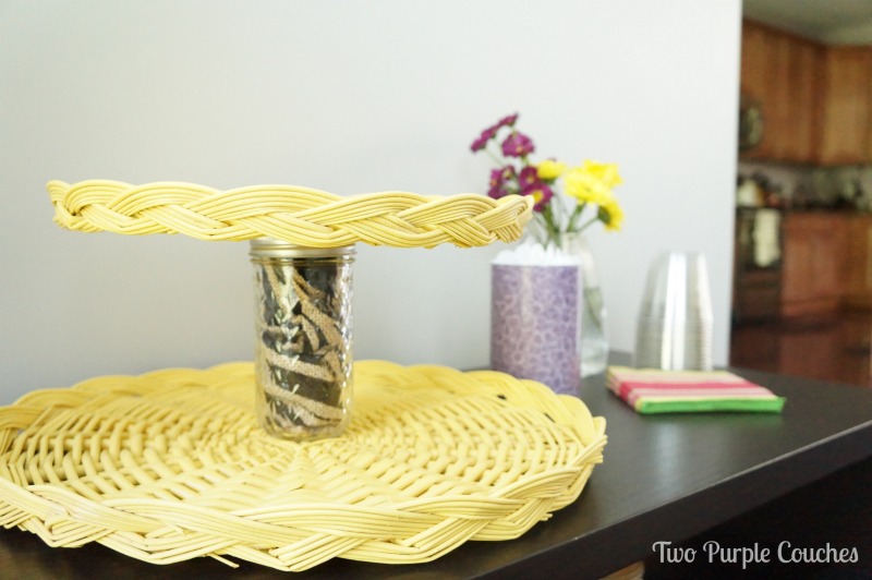 Love this idea! Repurpose wicker trays into a tiered serving tray for parties! via www.twopurplecouches.com #fleamarket #upcycle #repurpose #wicker #macrame #swapitlikeitshot