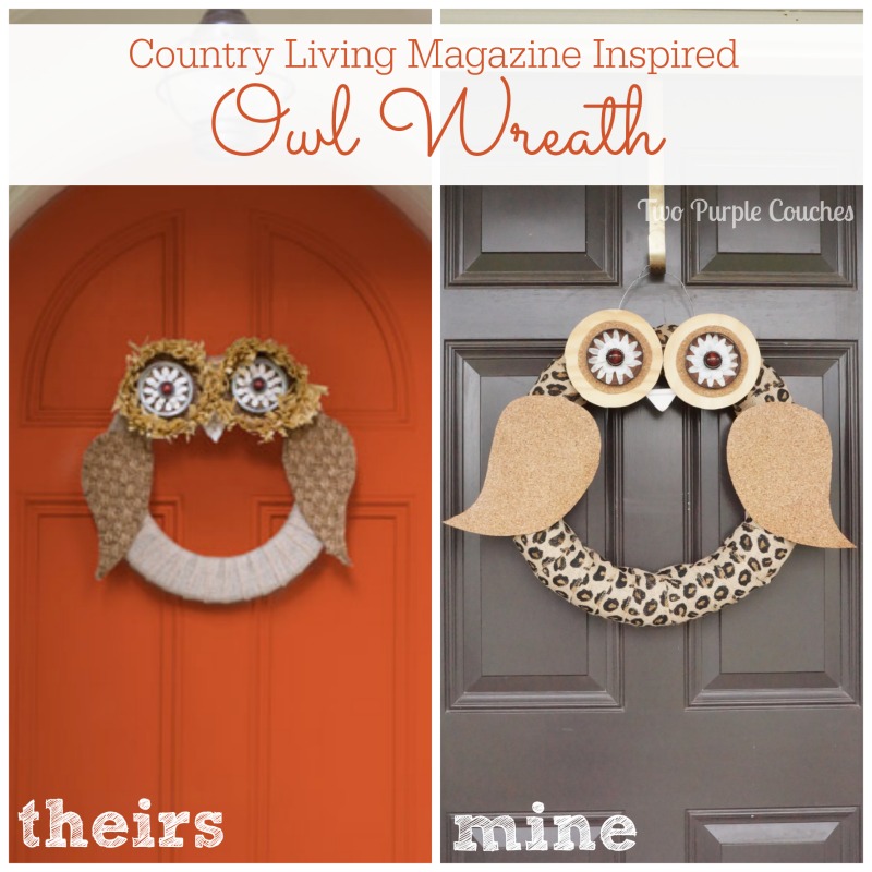 Country Living Magazine inspired DIY Owl Wreath via www.twopurplecouches.com
