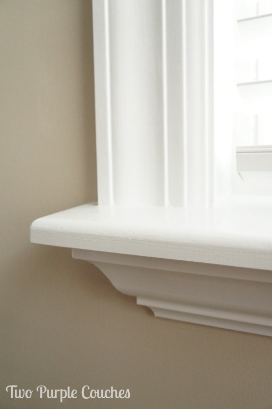 Detail of crown moulding added beneath a custom-cut window sill. Love this beautiful look! via www.twopurplecouches.com