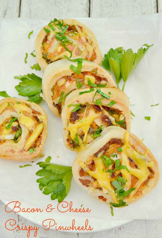 Most Clicked at the Creative Spark Link Party: Bacon and Cheese Crispy Pinwheels via With a Blast