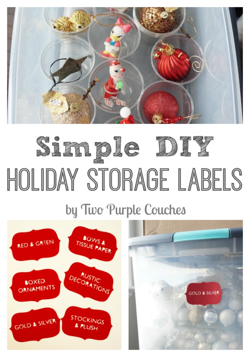DIY Holiday Storage Labels. Use your Silhouette Cameo or Portrait to create labels for your holiday decorations. via www.twopurplecouches.com