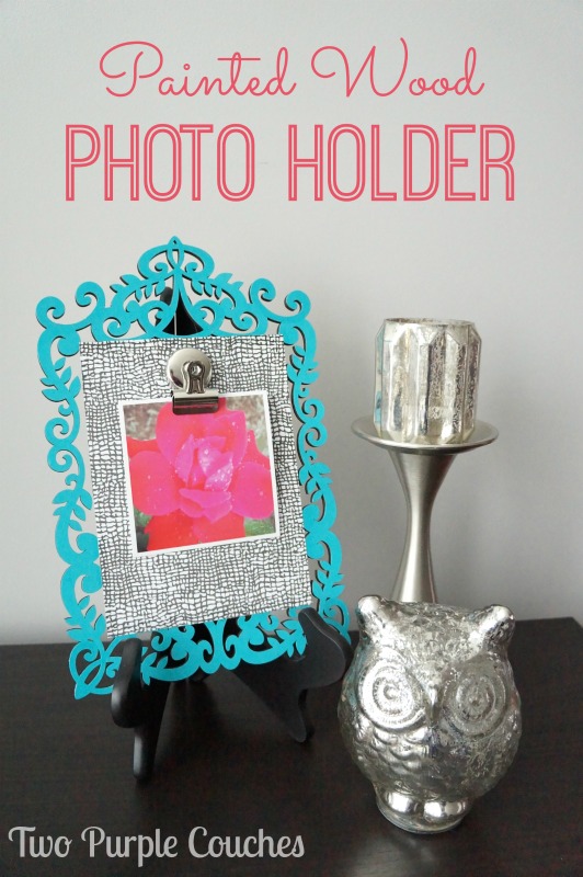 Painted Wood Photo Holder. #madewithmichaels #plaidcrafts via www.twopurplecouches.com
