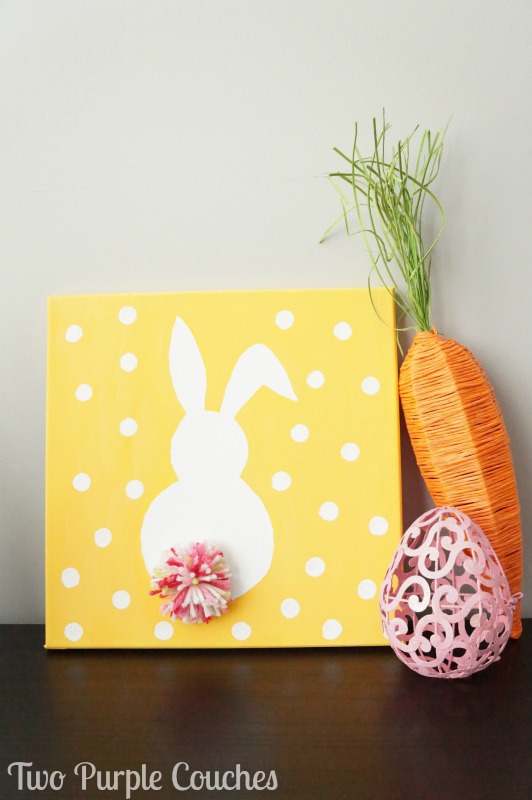 Adorably Easy Easter Bunny Canvas Art! Get the tutorial on how to make this simple DIY Easter craft. A perfect craft idea to make with the kids! 
