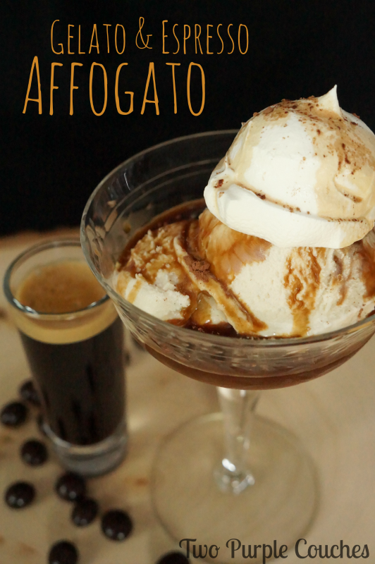 Delicious Tahitian Vanilla Gelato and a shot of Espresso create an incredible Affogato dessert. via www.twopurplecouches.com