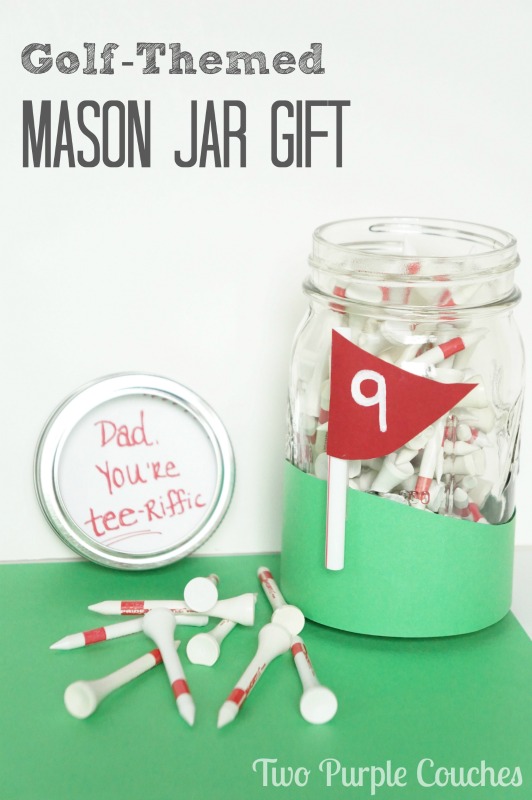 Cute & simple gift idea! Golf-themed Mason Jar Gift for Father's Day or birthday. via www.twopurplecouches.com