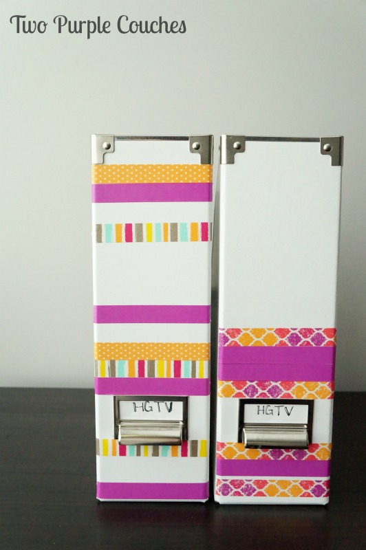 Cover those "blah" magazine holders with washi tape for a fun pop of color. via www.twopurplecouches.com