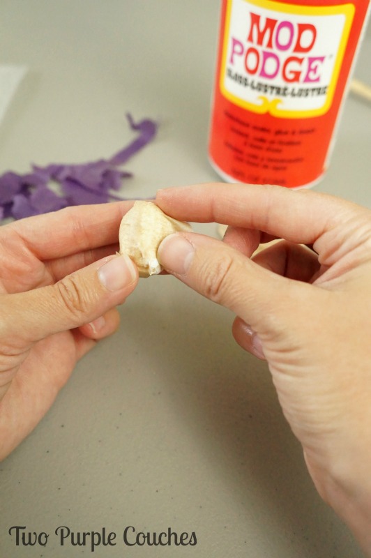 Apply tissue paper then seal with a coat of Mod Podge. via www.twopurplecouches.com