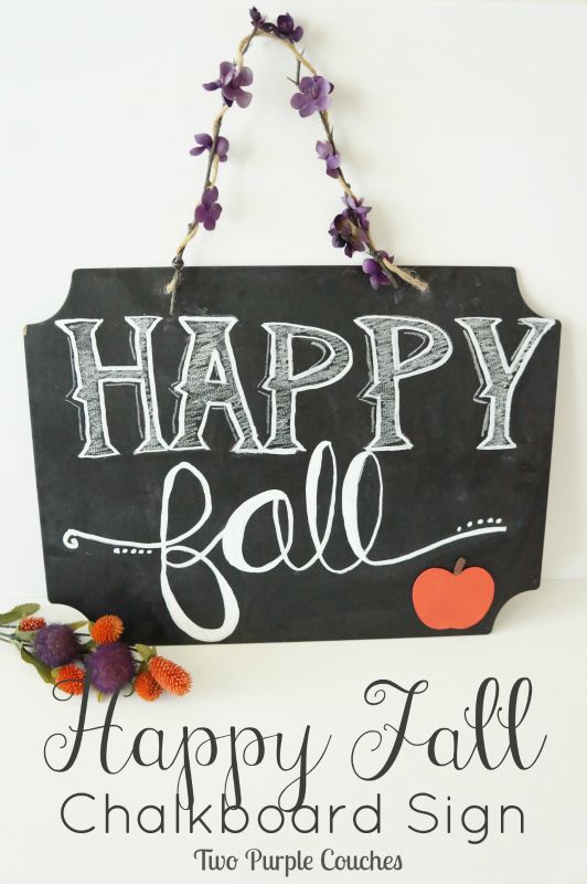 Learn how to create your own simple yet festive Fall Chalkboard Sign! via ww.twopurplecouches.com