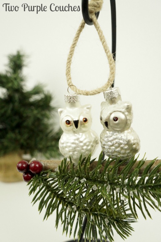 Simple DIY holiday ornament idea made from mini owls, faux greenery and faux berries. 