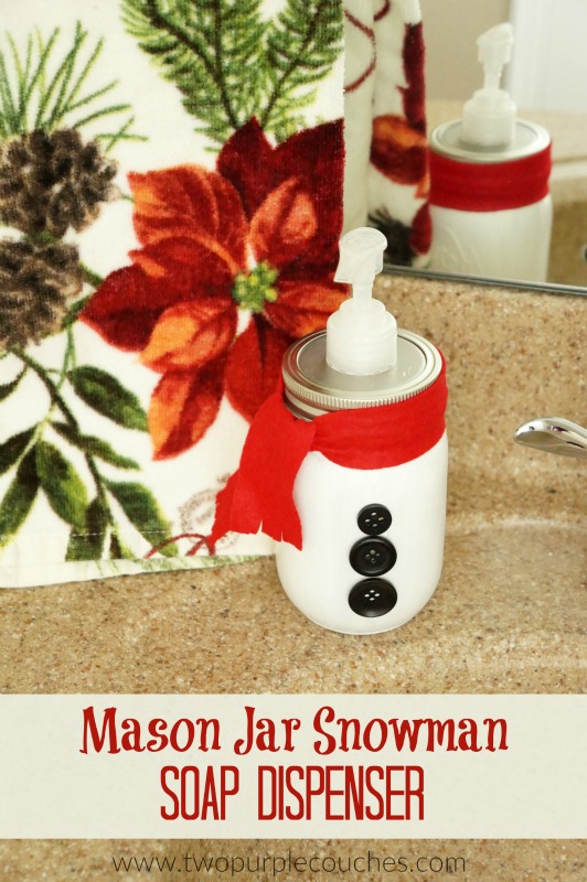 Add a festive touch to your bathroom or kitchen with this cute DIY snowman mason jar soap dispenser! 