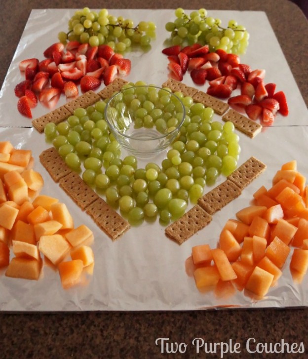 How to Make a Baseball Field Fruit Tray two purple couches