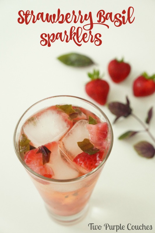 Strawberry Basil Sparklers - a light and refreshing summer cocktail made with strawberry vodka, berry-flavored sparkling water and fresh fruit.