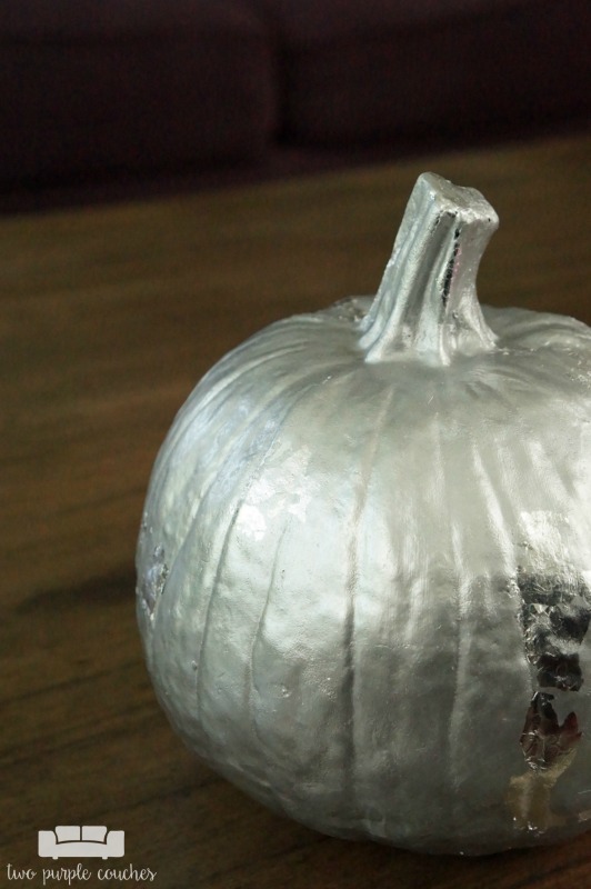 Glam up your fall decorating with metallic painted pumpkins. These are so simple to make yourself. Add extra shimmer and shine with silver gilding.