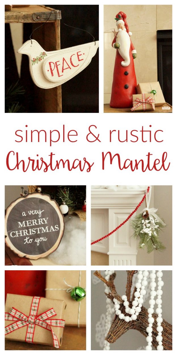 Simple Rustic Christmas Mantel Decorations / I am thrilled to be joining Sondra Lyn's Home for the Holidays tour with my woodlands-inspired holiday mantel.