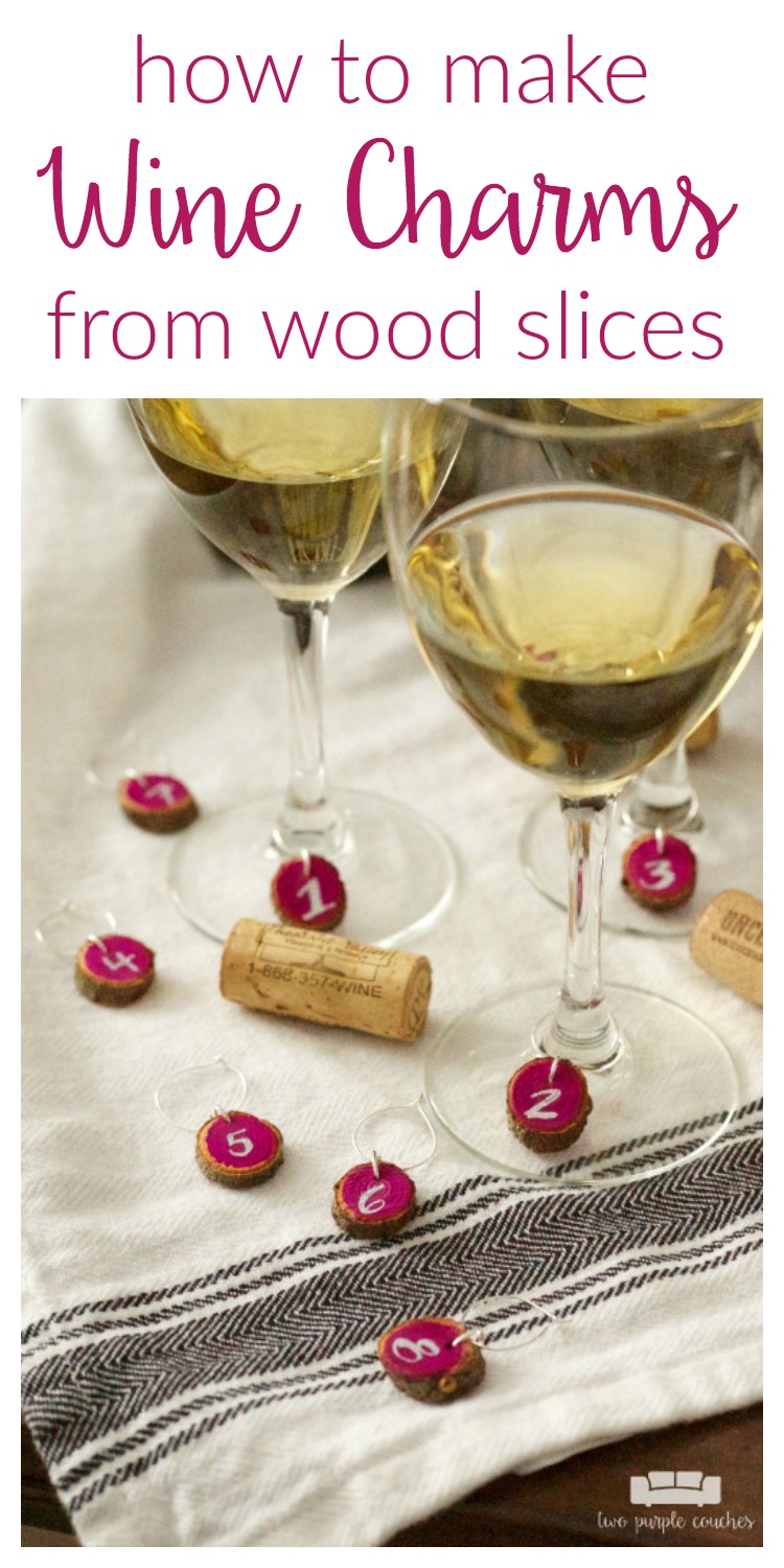 How to make wood slice wine charms. Never misplace your wine glass again! Easy DIY wine charms idea made from wood slices for a rustic touch.
