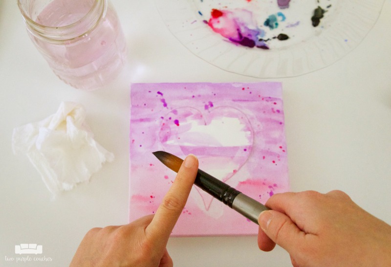 Valentine's Day Canvas Art / Easy DIY Valentine's art idea with watercolors, metallic paint and an inexpensive art canvas from the craft store. 