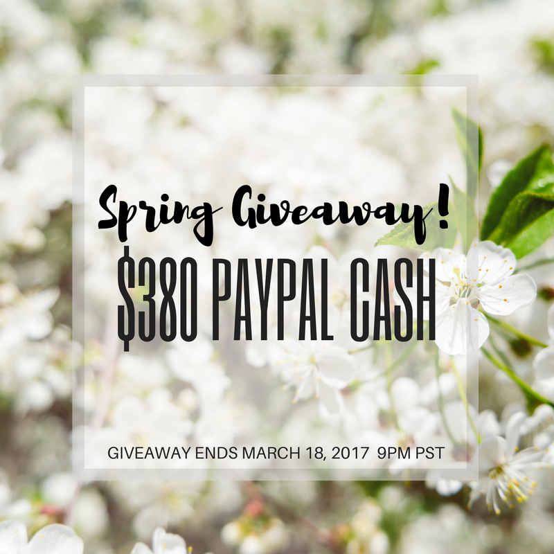 Win some extra green this Spring! Enter our special Spring Giveaway now through March 18, 2017 for the chance to win $380 in Paypal cash!