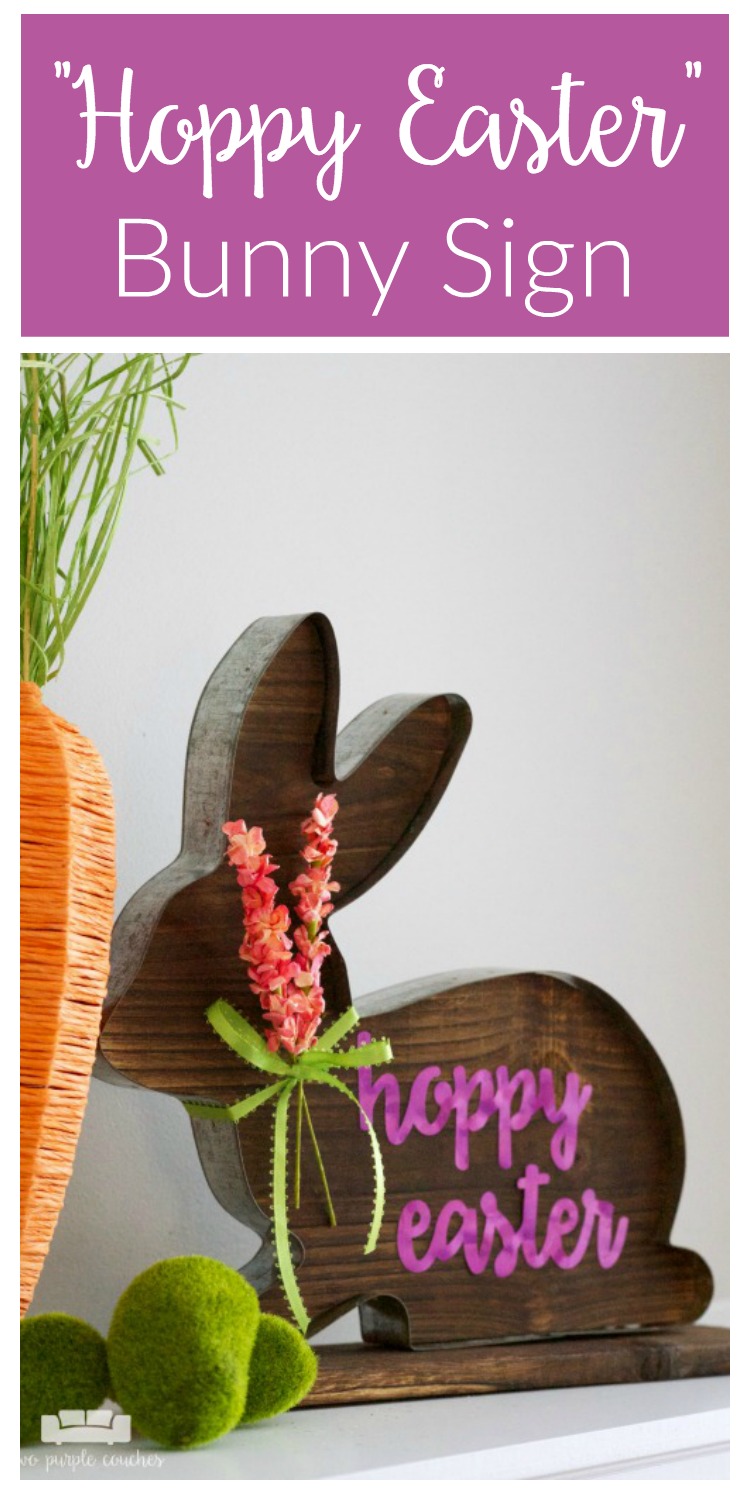 DIY Rustic Easter Bunny Sign. Cute idea for rustic spring home decor - add adhesive vinyl to a store-bought sign to make your own pretty Easter decor!