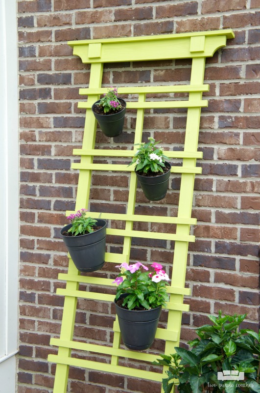 DIY Vertical Garden Trellis Makeover. Transform your outdoor patio decor with a modern painted vertical garden trellis. Great way to display flowers, herbs.