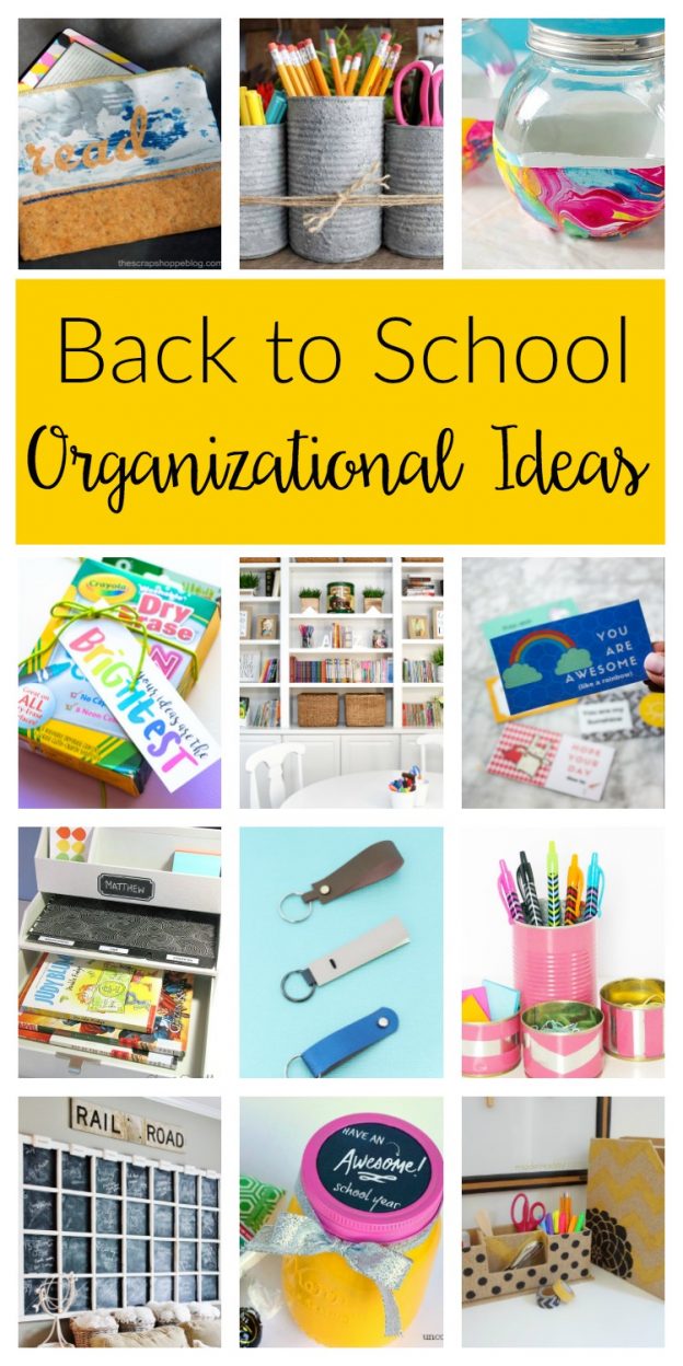 Back to School Organizational Ideas. Simple solutions and hacks for homework stations, kids supplies, family calendars, printables and more.