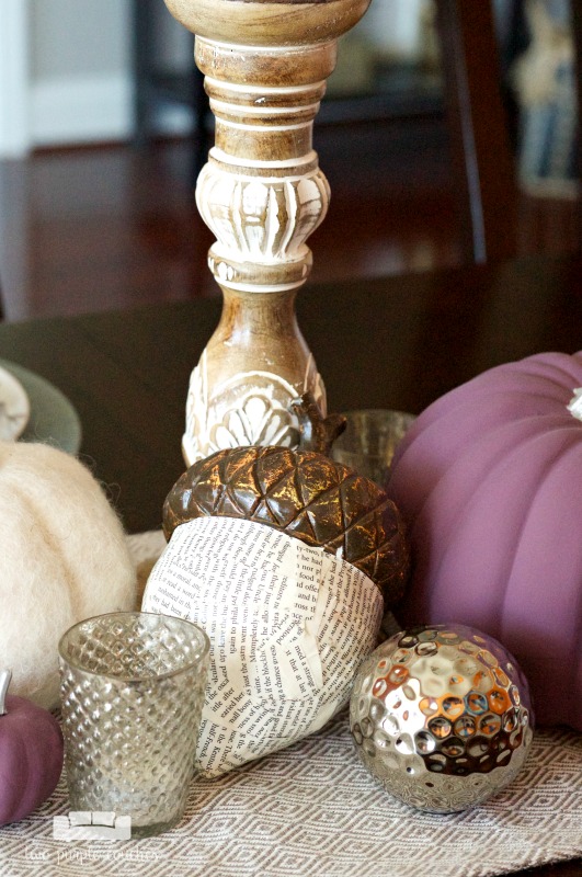 Simple Fall Table Decor Ideas - neutral, metallics with pops of purple