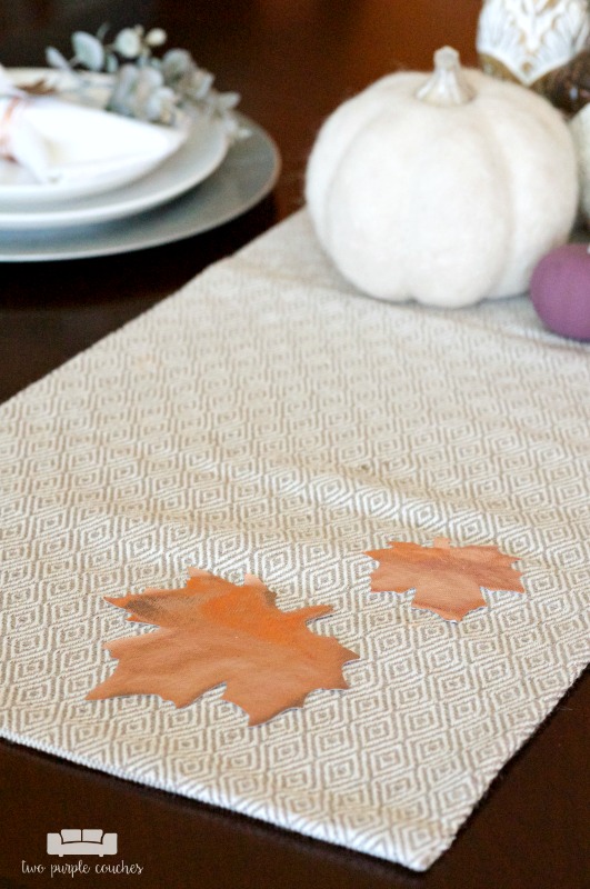 Fall table runner - add metallic leaf shapes to a modern runner