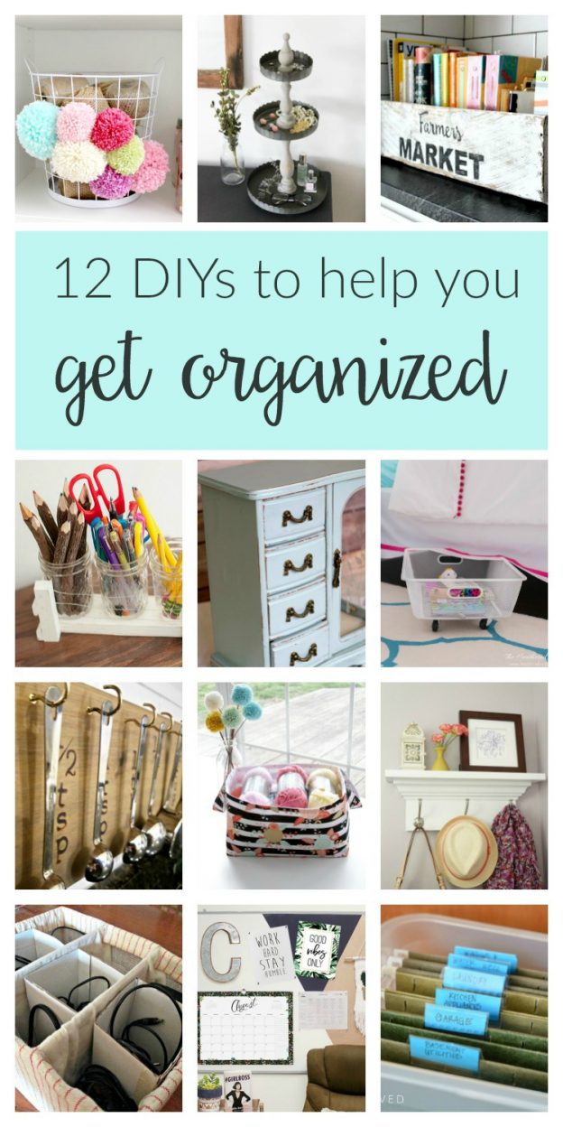 Home organization crafts and projects. These clever budget DIY ideas will help you stay organized from the bedroom, to the kitchen to the office and beyond!
