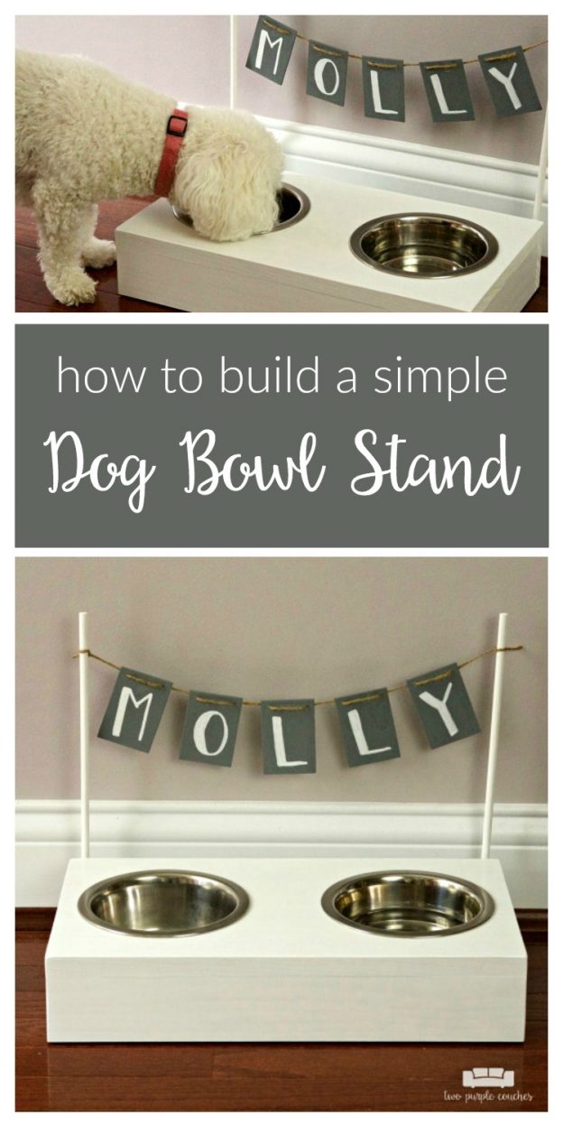 Build your own dog bowl stand. Follow this easy DIY to create a raised wooden stand to hold your dog’s food and water bowls. Perfectly sized for a small dog!
