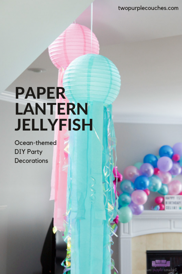 DIY Paper Lantern Jellyfish two purple couches