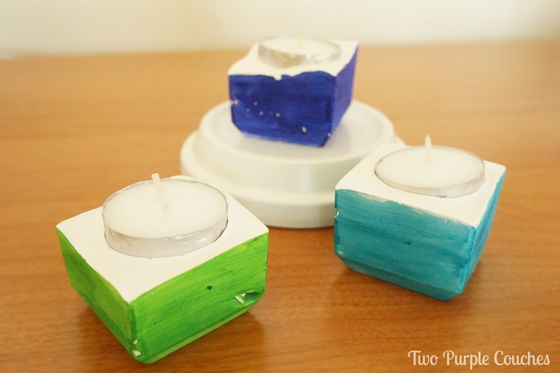 blue and green clay votives - Two Purple Couches