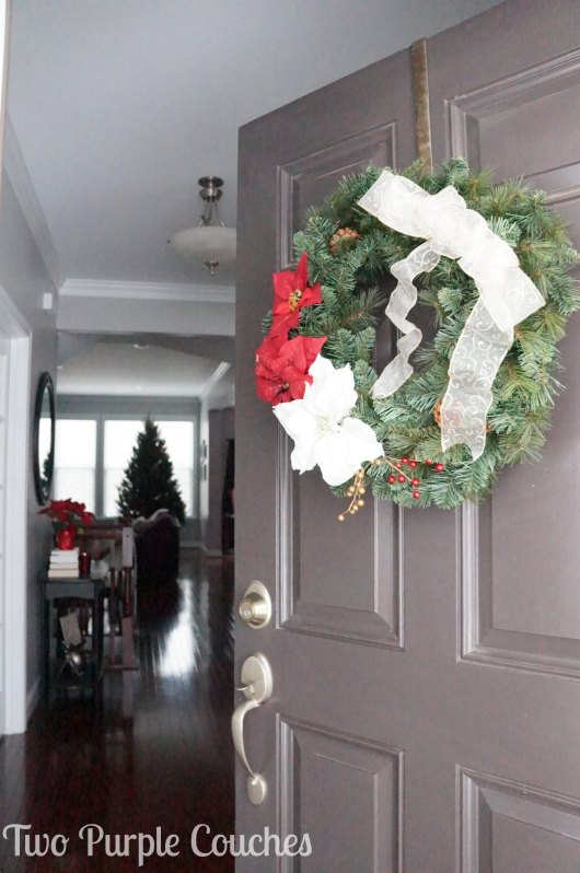 Front Door - Christmas Home tour - Two Purple Couches
