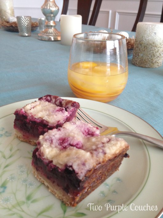 Blackberry Pie Bars and White Wine Sangria by Two Purple Couches