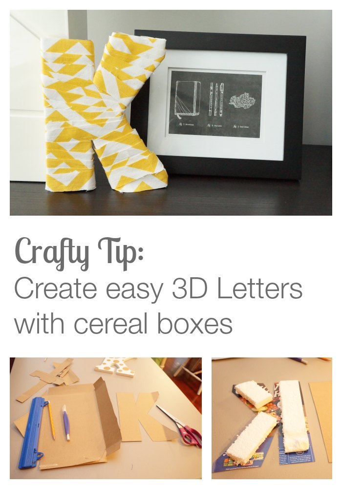 3D letters made from cereal boxes by Two Purple Couches #diy #crafts #craftnight #letters #lettercrafts