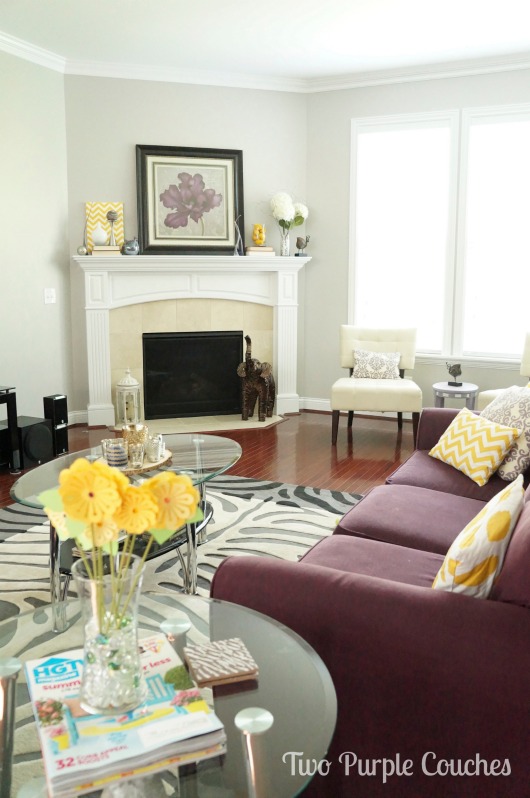 House Tour of Family Room by Two Purple Couches