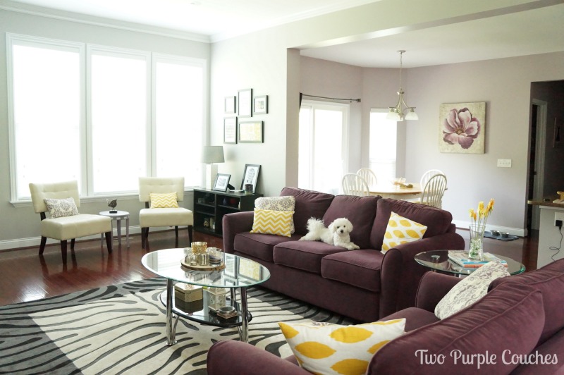 House Tour Family Room by Two Purple Couches