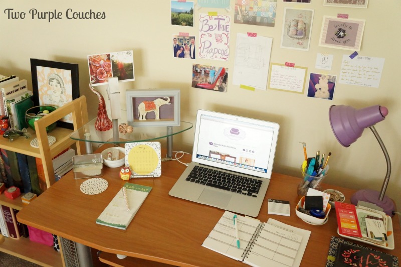 House Tour Home Office Desk Organization by Two Purple Couches