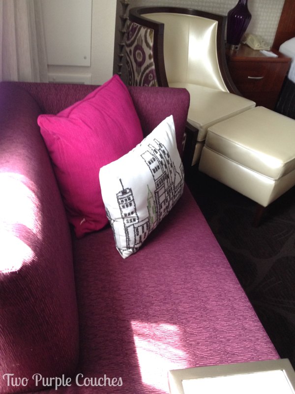 My hotel room was furnished with a purple couch! What are the chances? #havenconf