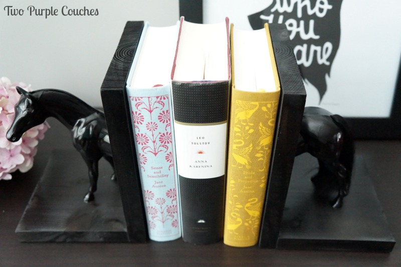 Make your own bookends from plastic toys. #diyprojects #diycrafts www.twopurplecouches.com