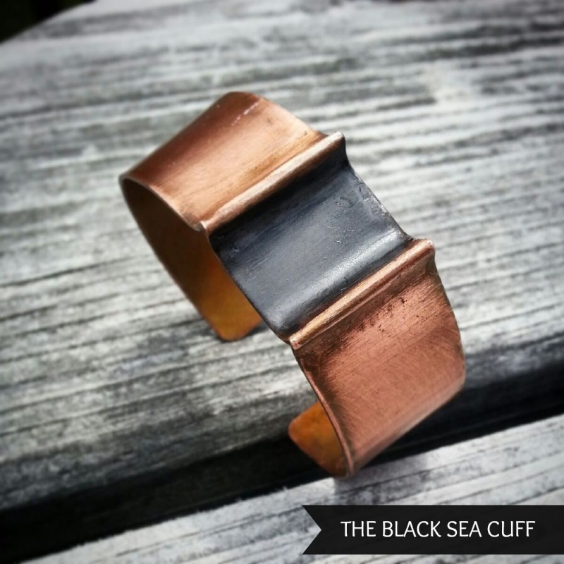 Black patina and copper cuff inspired by The Black Sea #somedaysago #buyhandmade #jewelry www.twopurplecouches.com
