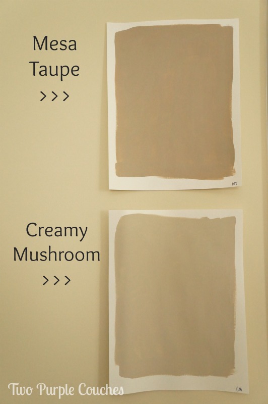 What a great tip! When you're testing out paint swatches, get sample-sized pots and paint pieces of card stock to hang around the room. #painting #diy  www.twopurplecouches.com