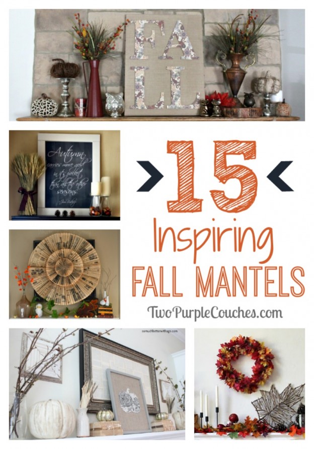 15 Great Ideas for Fall Mantels and decorating via www.twopurplecouches.com #fall #autumn #decorating #homedecor