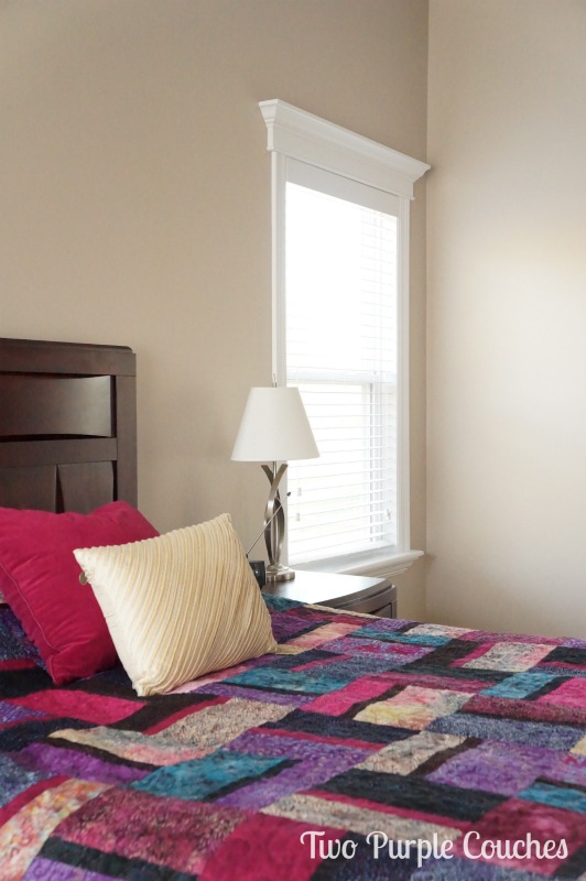 Chic and colorful bedroom makeover. Love this soft, creamy color! via www.twopurplecouches.com