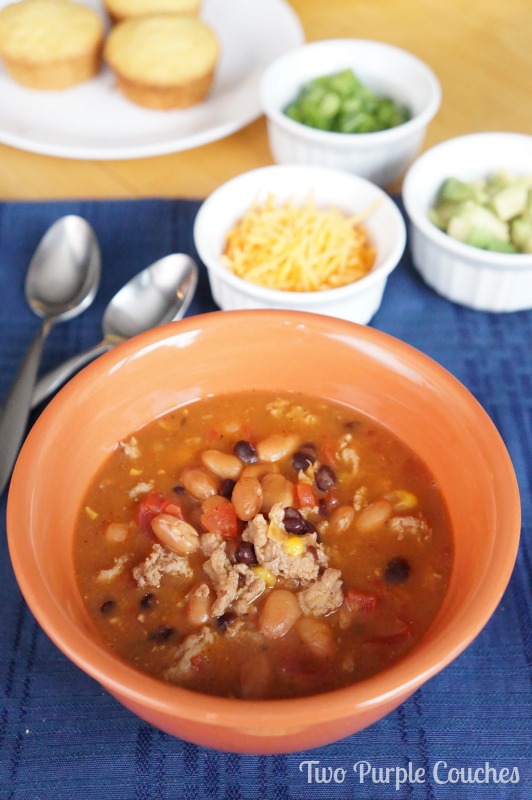 Hearty and flavorful Taco Soup that's ready to serve in 30 minutes. via www.twopurplecouches.com