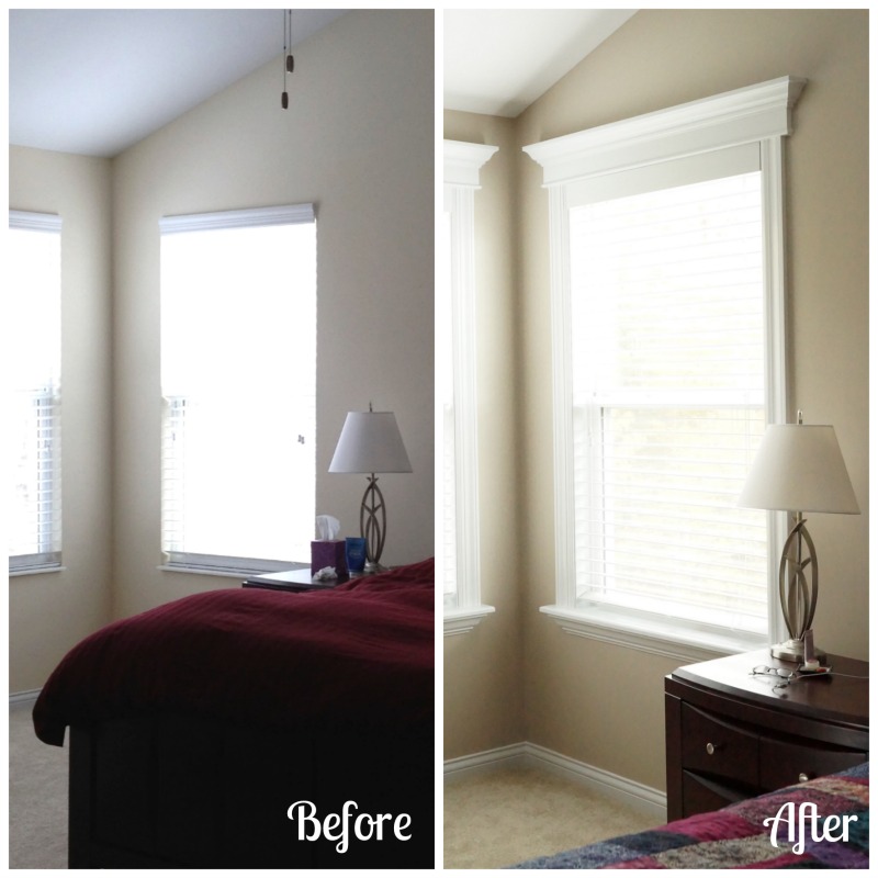 A before-and-after look at our master bedroom windows. via www.twopurplecouches.com