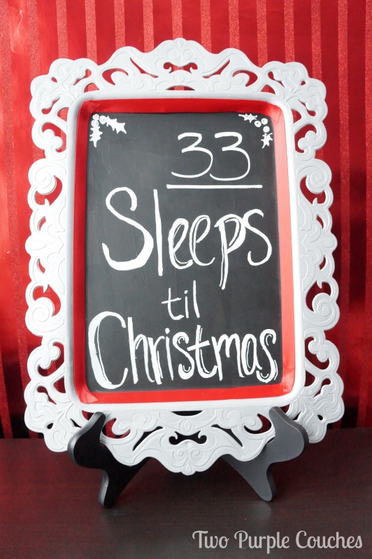 Create a Christmas Countdown sign from a thrifted plastic serving tray. via www.twopurplecouches.com