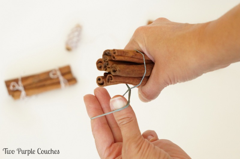 Bundle up a few cinnamon sticks and use them for holiday gift toppers, place card holders and more. via www.twopurplecouches.com